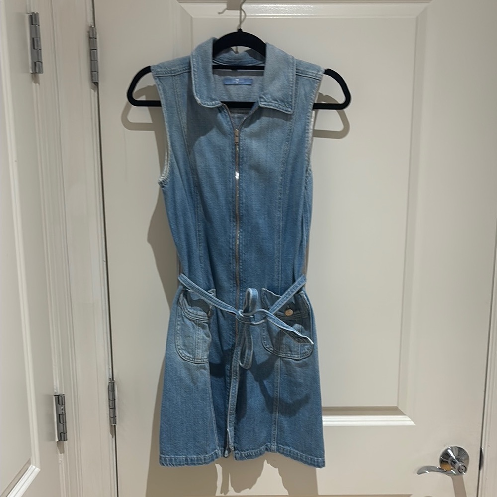 7 for all mankind size small Denim Zip-Front Sleeveless Dress — Light Blue